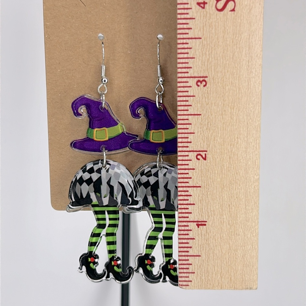 Chic Witch Leg Dangle Acrylic Earrings - Double-Sided Fashion Jewelry - Picture 2 of 3